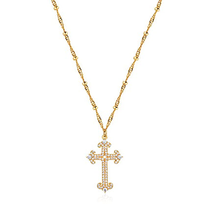 Fettero Cross Necklace for Women Faith Pendant 14K Plated Dainty Chain Necklaes Minimalist Simple Tiny God Lords Prayer Religious Jewelry - style: Anchor Cross