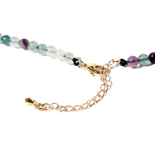 Simple 4mm Gemstones and Crystals Choker Necklace Unisex 16"-18" | Necklaces for Women Men, Adjustable, 40-45 cm Chain Length, Handmade, Spiritual Gemstones, Positive Energy, Daily Wear - style: Fluorite