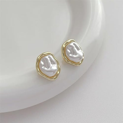 MYANAIL Irregular Pearl Earrings Necklace Set for Women Baroque Pendant Necklace Stud Earrings Simple Classic Jewelry Set