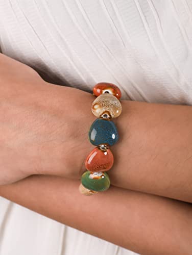 Boho Hippie Colorful Ceramic Beads Strand Stretch Bracelet, Bohemian Summer Beach Jewelry Gift for Women - color: S03