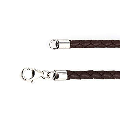 Bling Jewelry Brown Genuine Leather Braided Weave Necklace Pendant Cord For Women Men Teen .925 Silver Lobster Claw Clasp 24 Inch