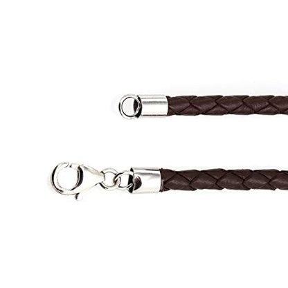Bling Jewelry Brown Genuine Leather Braided Weave Necklace Pendant Cord For Women Men Teen .925 Silver Lobster Claw Clasp 24 Inch