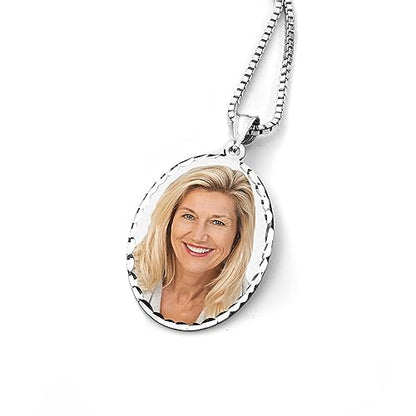 Oval w/Diamond Cut Edge Custom Photo Engraved Pendant - in Solid 14K, 10k, Yellow, White, Or Sterling Silver - color: 14K Rose Gold + Photo, size: 1 x 1-1/4 Inch