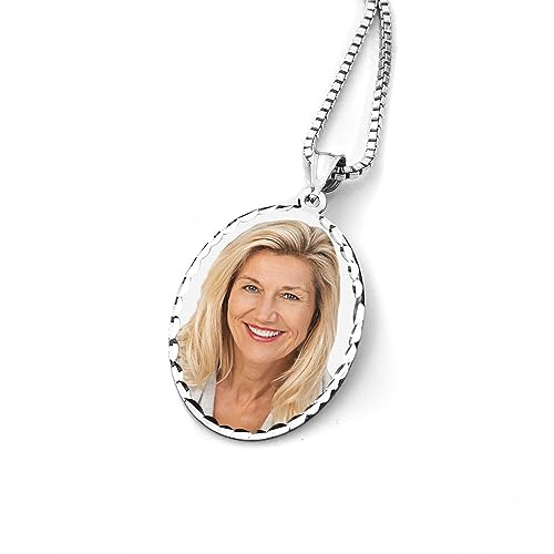 Oval w/Diamond Cut Edge Custom Photo Engraved Pendant - in Solid 14K, 10k, Yellow, White, Or Sterling Silver - color: Solid 10K White Gold With Engraving, size: 3/4 x 1 Inch