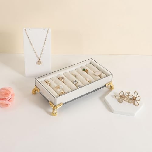 velvet slots Ring holder for jewelry organizer, Earring ring display stand for selling, felt ring jewelry holder tray showcase【Velvet slots Ring Holder-White】 - color: White