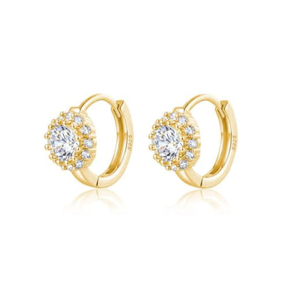 Reffeer Solid 925 Sterling Silver Halo Hoop Earrings for Women Teens Simulated Diamond Huggie Earrings Sparkly Cubic Zirconia Earrings Hoop - color: B-18K Gold Plated