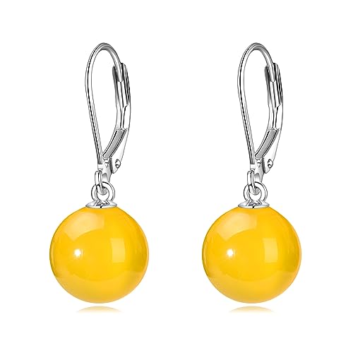 925 Sterling Silver Pearl Leverback Earrings Dangle Drop Jewelry Gifts for Women - style: Yellow Agate
