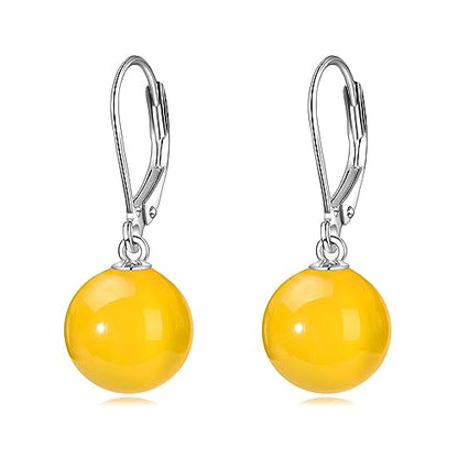 925 Sterling Silver Pearl Leverback Earrings Dangle Drop Jewelry Gifts for Women - style: Yellow Agate