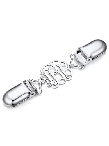 Custom4U Personalized Sweater Clips for Cardigans, Custom Name Initials Cinch Clip, Stainless Steel Dress Clips Back Cinch Shirt Clips for Women Clothing, Shawl Dress Shirts Cincher Small Brooch Jewelry Gifts - color: Steel Color-Monogram