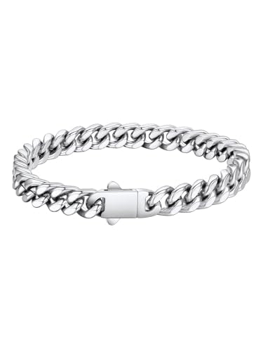 FaithHeart Cuban Link Bracelet for Men, Silver/Black/14K Gold Plated Stainless Steel Wrist Link Hip Hop Chain Bracelets, 5mm/7mm/9mm/12mm Width, 7.5"/8.3"/9" Length, with Gift Box - color: A. Silver-05mm Width, size: Length 7.5 Inches