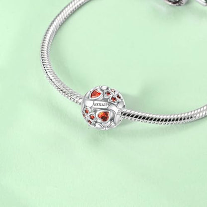 925 Sterling Silver Lucky Clover Birthstone Charms for Bracelets Dangle Pendant with 5A Cubic Zirconia Compatible Pandora Bracelets, Ladies Birthday Gift - style: 1-January