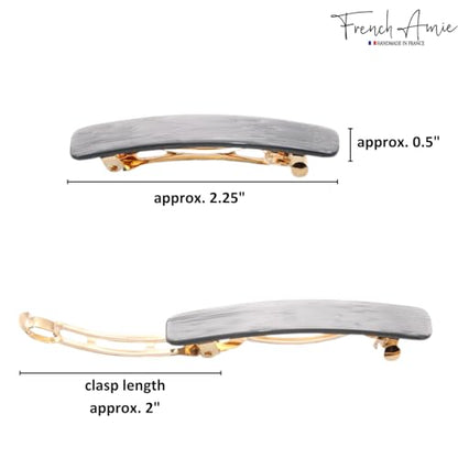 French Amie Bar Metallic Grey Small 2 1/4 Inch Hair Clip Barrette | Handmade Cellulose Acetate Durable Grip For Women Girls Teens Everyday Style - color: Metallic Grey