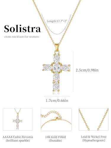 Cross Necklace for Women, 14K Gold Plated Cubic Zirconia Cross Pendant Necklace, Trendy Christian Jewelry Gifts for Baptism First Communion Christmas - color: Style D - Gold