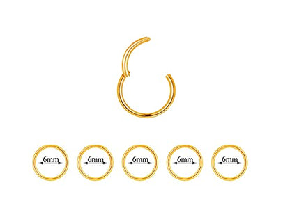 5Pcs 16G 18G Surgical Steel Nose Rings Hoop Tragus Septum Cartilage Hoop Earrings For Women Men Body Piercing Jewelry Kit Bar Length 6mm/8mm/10mm/12mm/14mm - style: 5Pcs -18G - Gold - 6mm