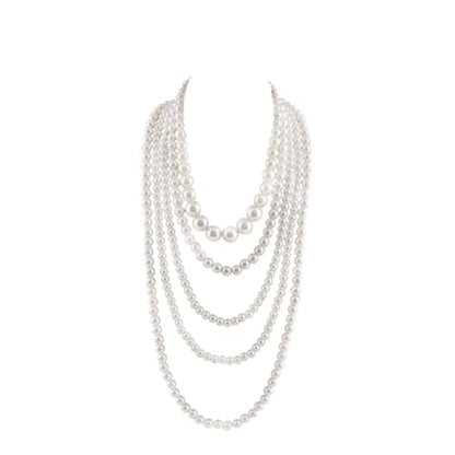 Multilayer Strand Chain Faux Pearls Flapper Beads Cluster Long Choker Necklace - color: White