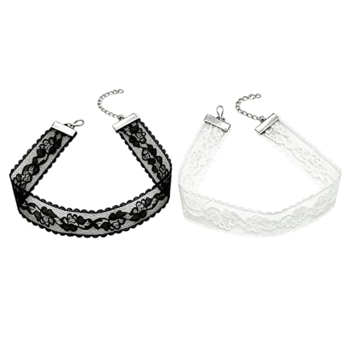 2Pcs Black White Lace Choker,Lace Goth Tattoo Necklace Set for Women | Velvet Lace Choker Necklaces Set Adjustable Gothic Tattoo Necklaces,Classic Choker Chain Jewelry Gifts for Women Layered