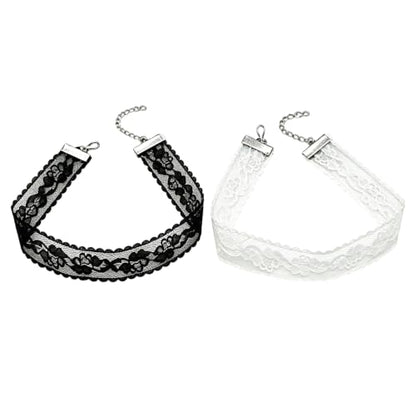 2Pcs Black White Lace Choker,Lace Goth Tattoo Necklace Set for Women | Velvet Lace Choker Necklaces Set Adjustable Gothic Tattoo Necklaces,Classic Choker Chain Jewelry Gifts for Women Layered