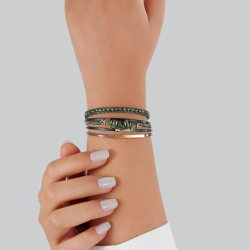 Boho Gemstone Beaded Leather Wrap Bracelets Stackable Chunky Cuff Bracelet Western Jewelry Cowboy Chic Country Concert Outfits for Women - color: Green