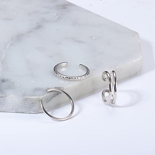 PATISORNA 925 Sterling Silver Open Toe Rings for Women Hypoallergenic Adjustable Cuff Toe Ring Set Minimalistic Toe Rings Foot Jewelry