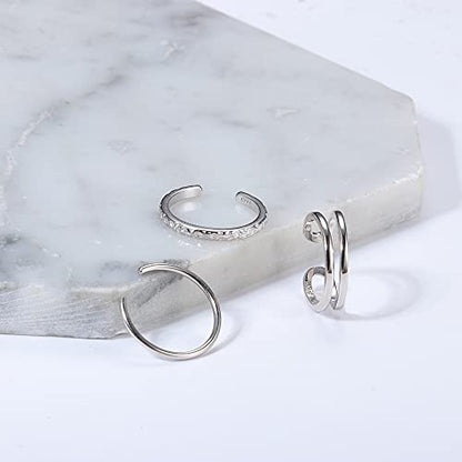 PATISORNA 925 Sterling Silver Open Toe Rings for Women Hypoallergenic Adjustable Cuff Toe Ring Set Minimalistic Toe Rings Foot Jewelry