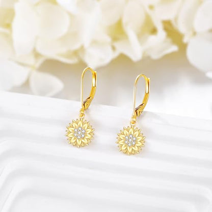 KECHO 14k Yellow Gold Sunflower Jewelry for Women, Fine Gold You are My Sunshine Jewelry Gifts for Her - style: Sunflower Dangle Earrings