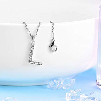 Tarsus Initial Cubic Zirconia Necklace for Women Teens | Jewelry Gifts for Women Adjustable Chain 18" + 2" - style: Silver-L-Diamond style