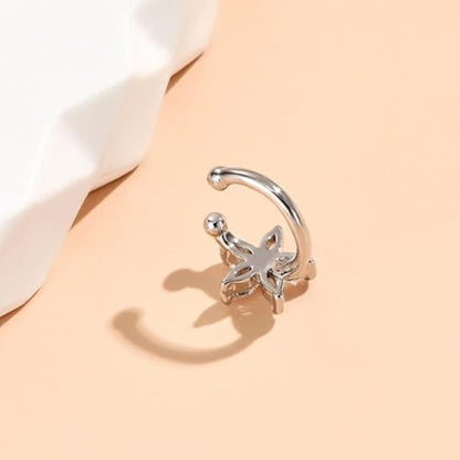 Ear Cuff Earrings for Women Non Piercing Faux Earring Cuff Rose Gold Earring Cuffs Non Pierced - color: Silver flower ear cuff