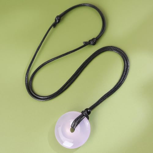 Anjiucc Natural Gemstone Pendant Necklce Lucky Coin Crystal Necklace Donut Pendnat with Adjustable Rope Healing Crystal for Men - color: Violet Chalcedony