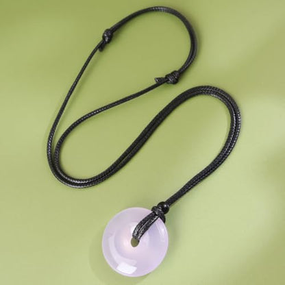 Anjiucc Natural Gemstone Pendant Necklce Lucky Coin Crystal Necklace Donut Pendnat with Adjustable Rope Healing Crystal for Men - color: Violet Chalcedony