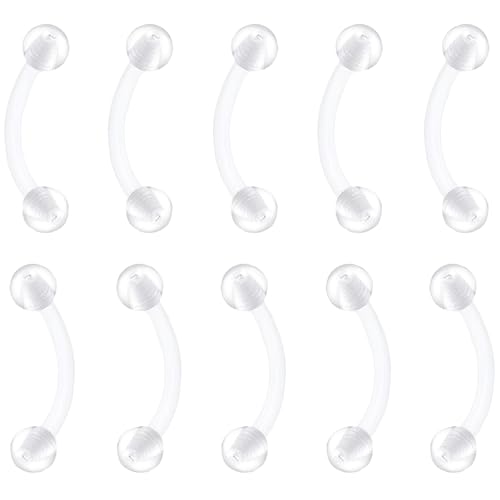 Clear Eyebrow Piercing Set for Women Men Acrylic Curved Barbell Retainer Plastic Snake Eyes Piercing Jewelry Tongue Eyebrow Bar Rings Vertical Labret Lip Bars Jewellery 10 pcs - size: 1.2*12+3