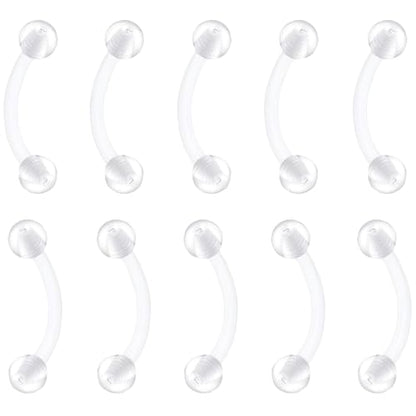Clear Eyebrow Piercing Set for Women Men Acrylic Curved Barbell Retainer Plastic Snake Eyes Piercing Jewelry Tongue Eyebrow Bar Rings Vertical Labret Lip Bars Jewellery 10 pcs - size: 1.2*10+3