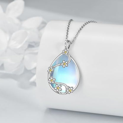 YAFEINI 925 Sterling Silver Moonstone Necklace Filigree Teardrop Pendant Necklace Jewelry for Women Girls - color: H-Moonstone flower necklace