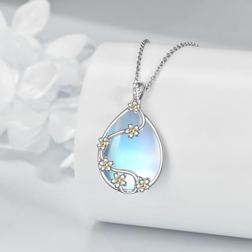 YAFEINI 925 Sterling Silver Moonstone Necklace Filigree Teardrop Pendant Necklace Jewelry for Women Girls - color: H-Moonstone flower necklace