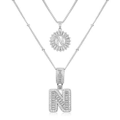 14K Gold Plated Alphabet Necklace Cubic Zirconia Letter Pendant, Personalized Name Jewelry Gift for Women, Customizable A-Z, Birthday/Mothers Day Gifts for Womens - color: White Gold, style: Style-N