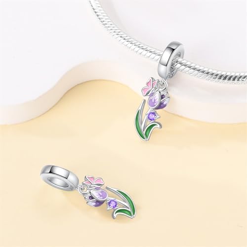 CYCUFF 925 Sterling Silver Charms Suitable for Bracelet Pendants Beads, Charm Necklaces Jewellery Gift for Women - color: Purple Tulip Charm