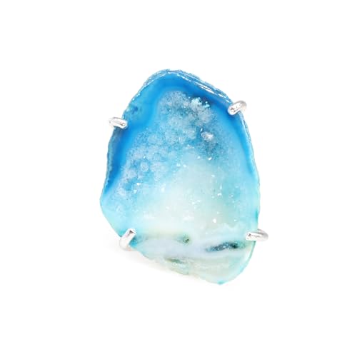 Geode Ring Set with Agate and Quartz Crystals,Stone Sizes 25-30mm - color: Aqua, style: 1