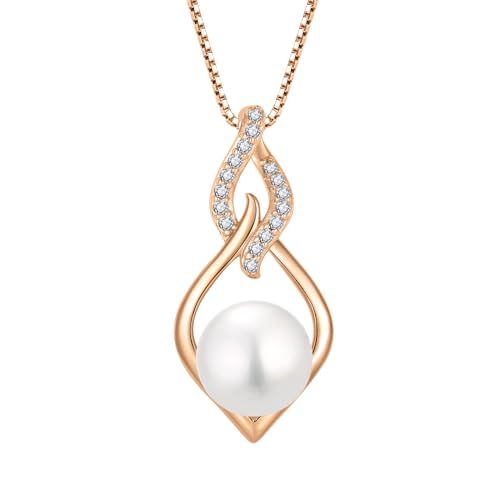 STARCHENIE 925 Sterling Silver Infinity Pearl Necklace for Women | 8mm Freshwater Cultured Pearl, 925 Sterling Silver 18"+2" Chain, Christmas Mother's Day Jewelry Gift for Mom, Sister, Friend - color: Rose Gold