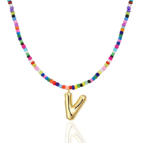 Colorful Initial Necklaces Gifts for Girls Kids Teens, 6-18 Year Old Girl Birthday Gift Teen Girl Gifts Trendy Stuff Gold Bubble Letter Pendent Necklace Jewelry - style: V