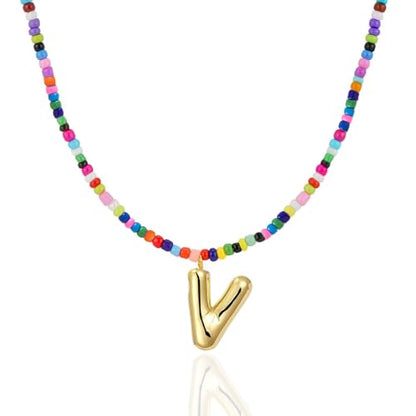 Colorful Initial Necklaces Gifts for Girls Kids Teens, 6-18 Year Old Girl Birthday Gift Teen Girl Gifts Trendy Stuff Gold Bubble Letter Pendent Necklace Jewelry - style: V