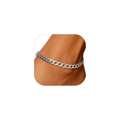 U7 Ankle Bracelets for Women Stainless Steel Waterproof Tarnish Resistant | 18K Gold Plated/Silver/Rose Gold Anklets, Cuban Chain Anklet Bracelets, Perfect for Summer Beach and Vacation Outfits - color: Platinum Plated-5mm-Cuban Chain