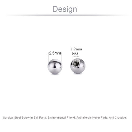 Threaded 316L Steel Replacement Balls Piercing Parts for Body Jewelry 14G 16G Barbell - style: 10pcs 16G 2.5mm