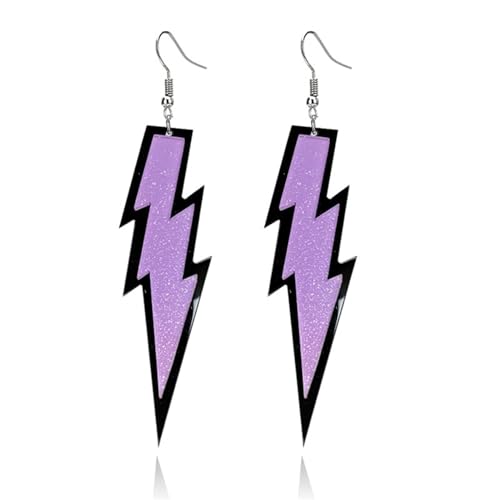ONLYJUMP Acrylic Exaggerated Lightning Earrings Statement Punk Retro Geometric Delicate Neon Personalized Earrings Accessory Jewelry for Women - color: Glitter Purple