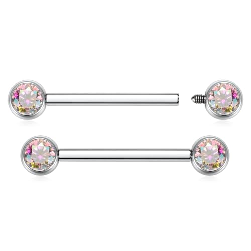 AROWRO Nipple Piercing Jewelry Nipple Rings Titanium Nipple Rings Implant Grade Hypoallergenic 14G Internally Threaded Straight Barbells with Cubic Zirconia Opal Gold Silver Rose Gold Black 12mm 14mm 16mm 18mm 20mm - color: Silver+Clear ABCZ