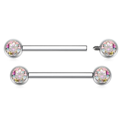AROWRO Nipple Piercing Jewelry Nipple Rings Titanium Nipple Rings Implant Grade Hypoallergenic 14G Internally Threaded Straight Barbells with Cubic Zirconia Opal Gold Silver Rose Gold Black 12mm 14mm 16mm 18mm 20mm - color: Silver+Clear ABCZ