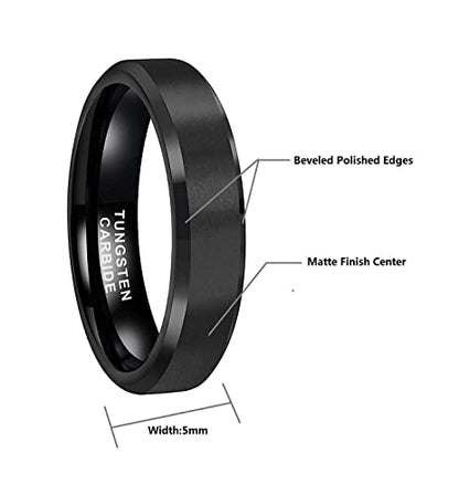 CROWNAL 3mm 5mm 7mm 9mm Tungsten Rings for Men Women Black/Silver/Gunmetal/Gold Beveled Polished Edges Matte Finish Comfort Fit 4-17 - color: Black 5mm