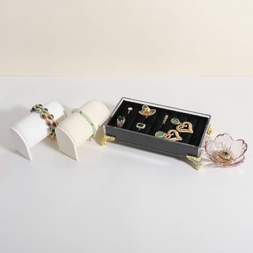 velvet slots Ring holder for jewelry organizer, Earring ring display stand for selling, felt ring jewelry holder tray showcase【Velvet slots Ring Holder-Black】 - color: Black