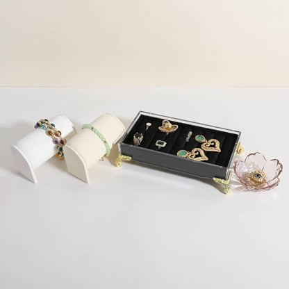 velvet slots Ring holder for jewelry organizer, Earring ring display stand for selling, felt ring jewelry holder tray showcase【Velvet slots Ring Holder-Black】 - color: Black