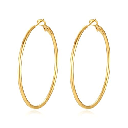 4 Pairs Silver Gold Hoop Earrings for Women | 14K Gold Plated Hoop Earrings Set Hypoallergenic Earring Lightweight Dangle Earrings Set - color: 1 Pair Gold-60mm