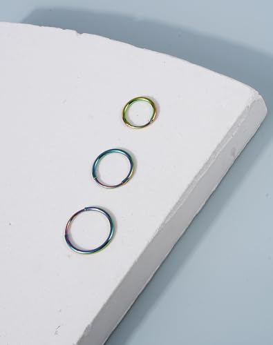 316L Stainless Steel Hoop Earrings, Hinged Segment Earrings Hoop, Cartilage Helix Conch Daith Septum Earrings Hoops - color: Rainbow, size: 0.8*12mm