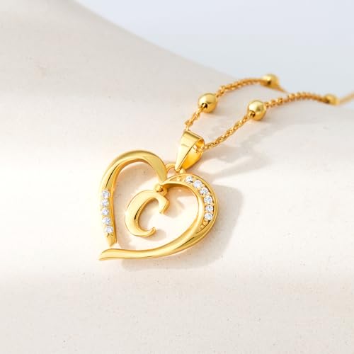 Cicy Bell Womens Heart Initial Necklace 18k Gold Plated | Personalized Letter Pendant, 17.7'' with 2'' Extender - color: Style 2-C-Gold